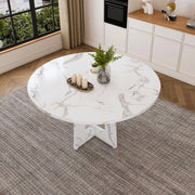 Tavolo da pranzo rotondo stabile in MDF con effetto marmo bianco per 4-6 persone per cucina e soggiorno Ø 120 × 76 cm