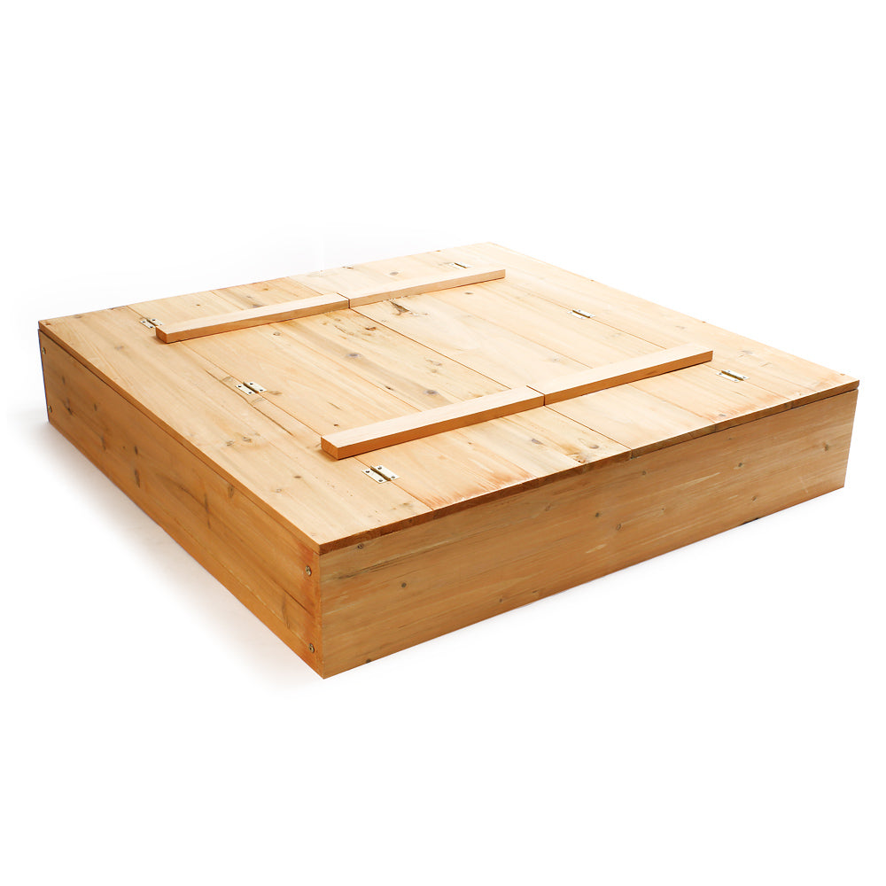 Sabbiera in legno 98x98x18 cm con coperchio ribaltabile e panchine Sabbionaia