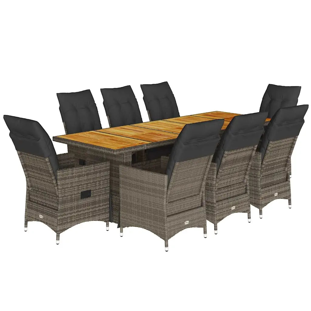 Set Bistrò da Giardino 9 pz con Cuscini in Polyrattan Grigio 3277259