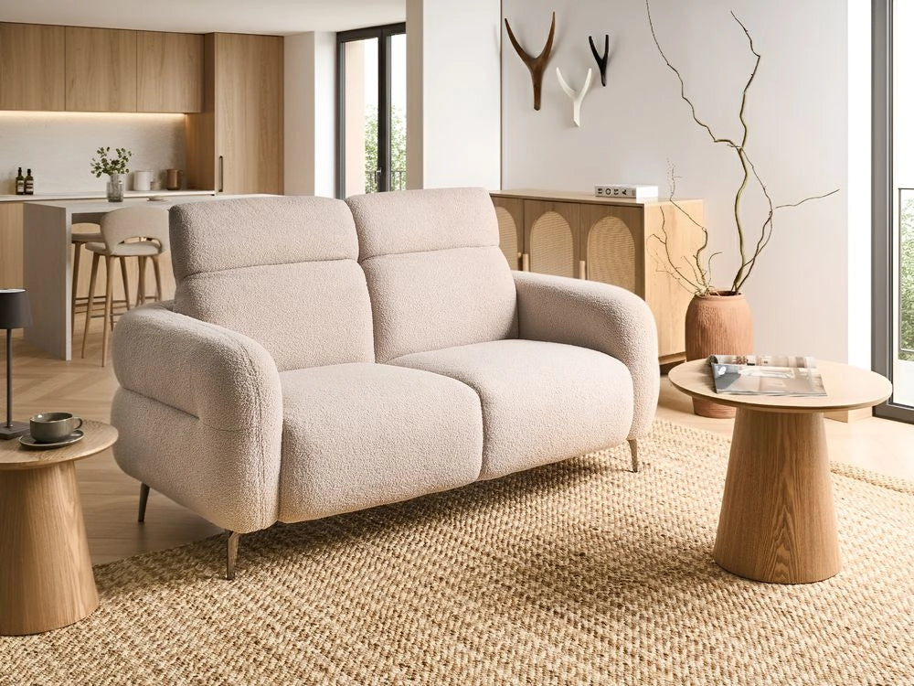 Divano a 2 posti in tessuto bouclè beige con poggiatesta regolabili Stile minimalista