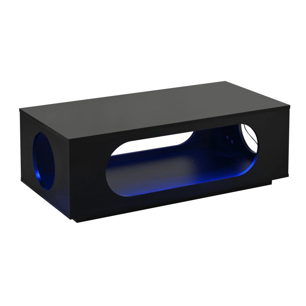 Tavolino da Caff¨¨ con LED ¨C MINIMAL ¨C MDF Nero Lucido, 100x50x35