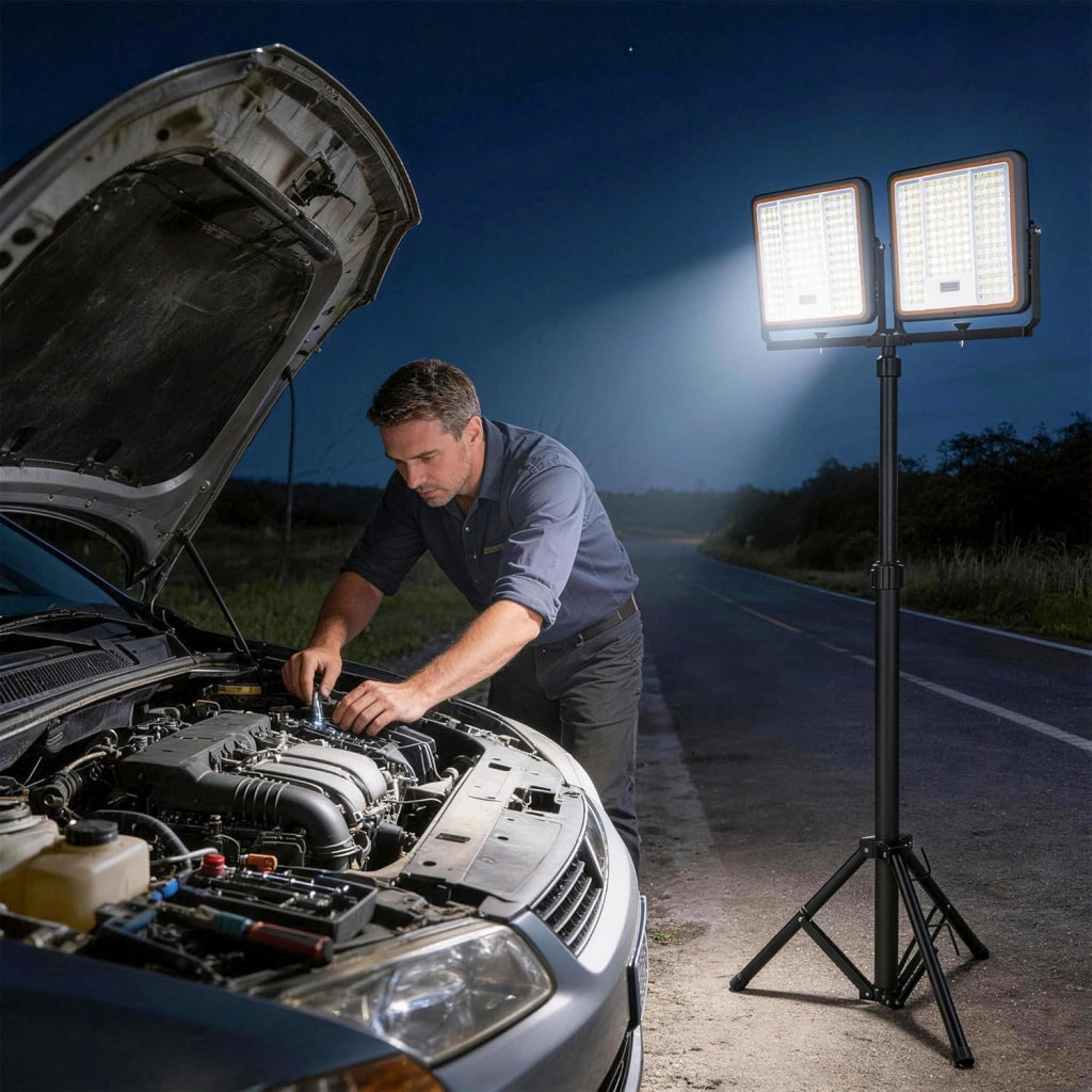 2 faretti a LED a batteria da 200 W, 16000 lm, super luminosi, ricaricabili, con cavo di ricarica USB‑C da 2 m, per garage, officina o cantiere