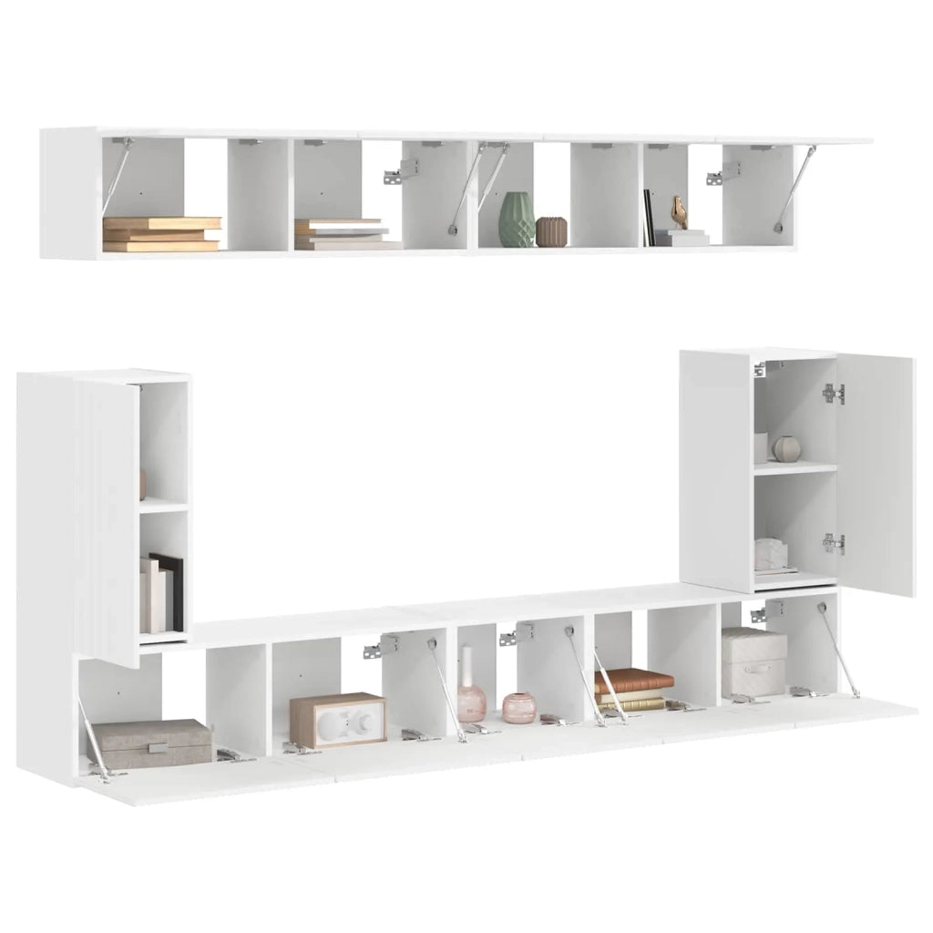 Set mobile TV Montaggio a parete 5 pcs Bianco Legno multistrato 3409087
