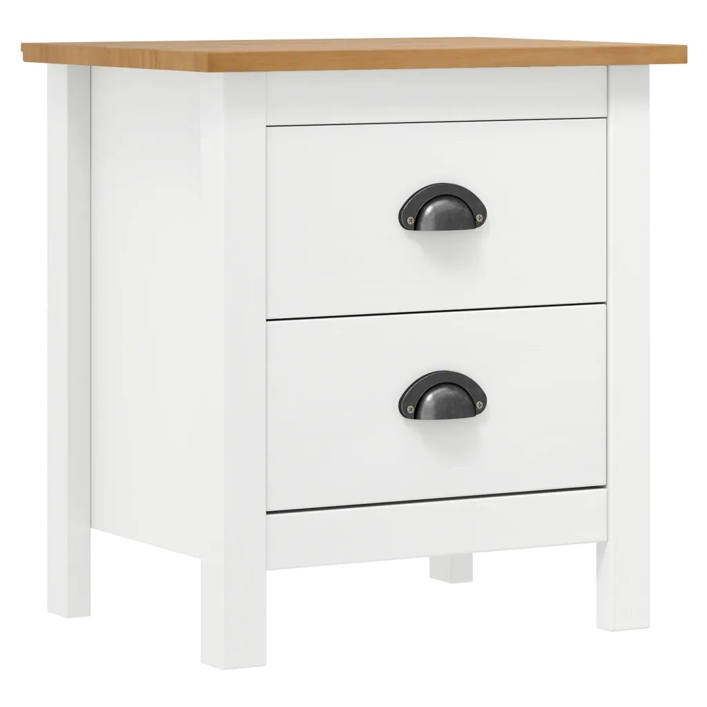 Set di 2 Comodini | Armadio da Notte | Mobiletto da notte Hill Bianchi 46x35x49,5 cm Legno Massello di Pino