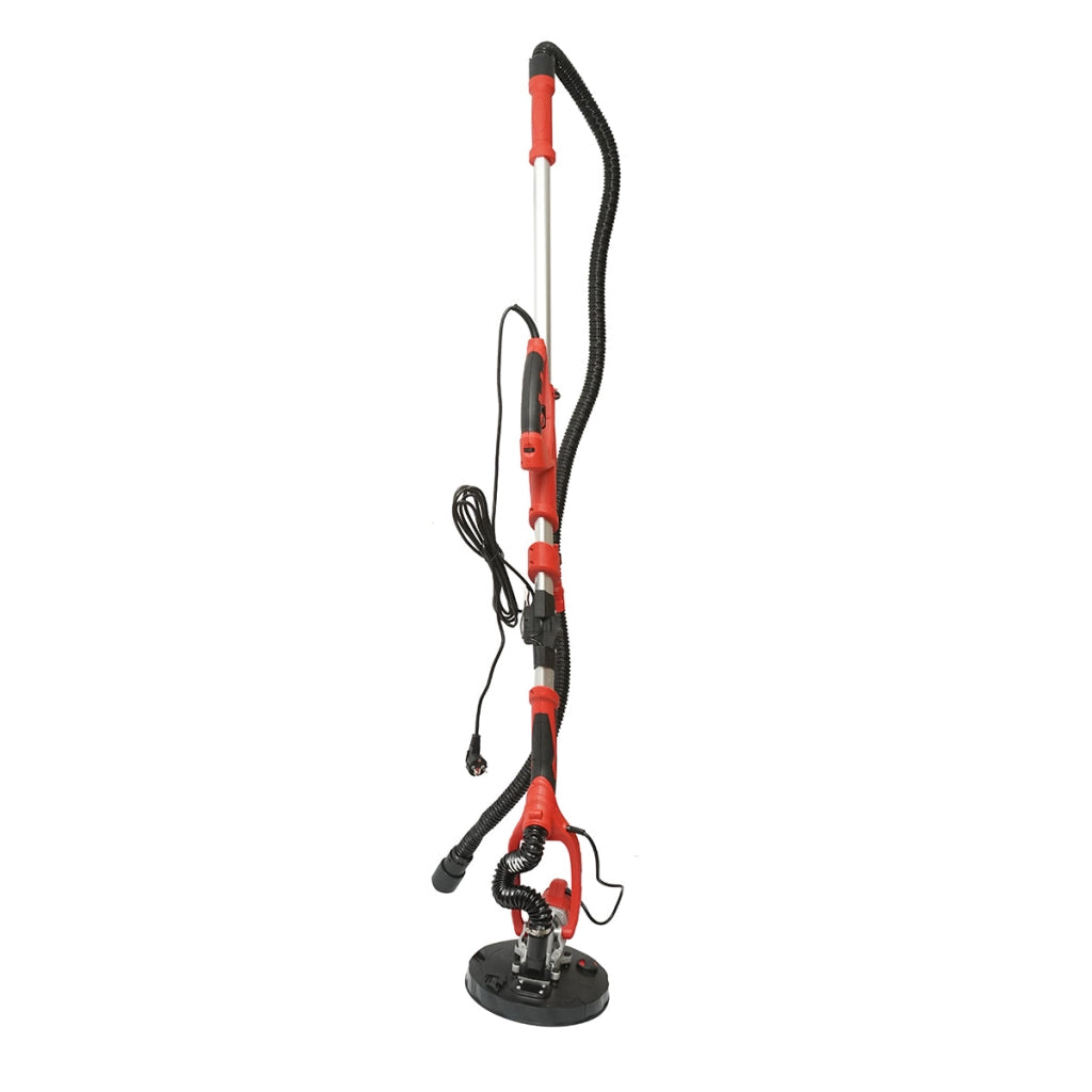 Levigatrice pieghevole a giraffa per pareti e soffitti con funzione di aspirazione, 710W, 220V, velocità 800-1800 giri/min, 2 testine rotonde/triangolari, illuminazione a LED, 12 dischi inclusi.