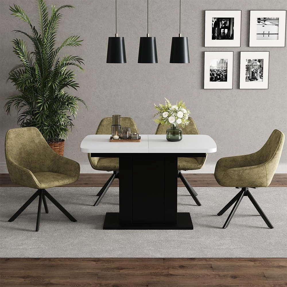 tavolo da pranzo allungabile Fenaro, Bianco/nero, 120 x 80 cm, allungabile con estrazione sincronizzata per lunghezza tavolo variabile