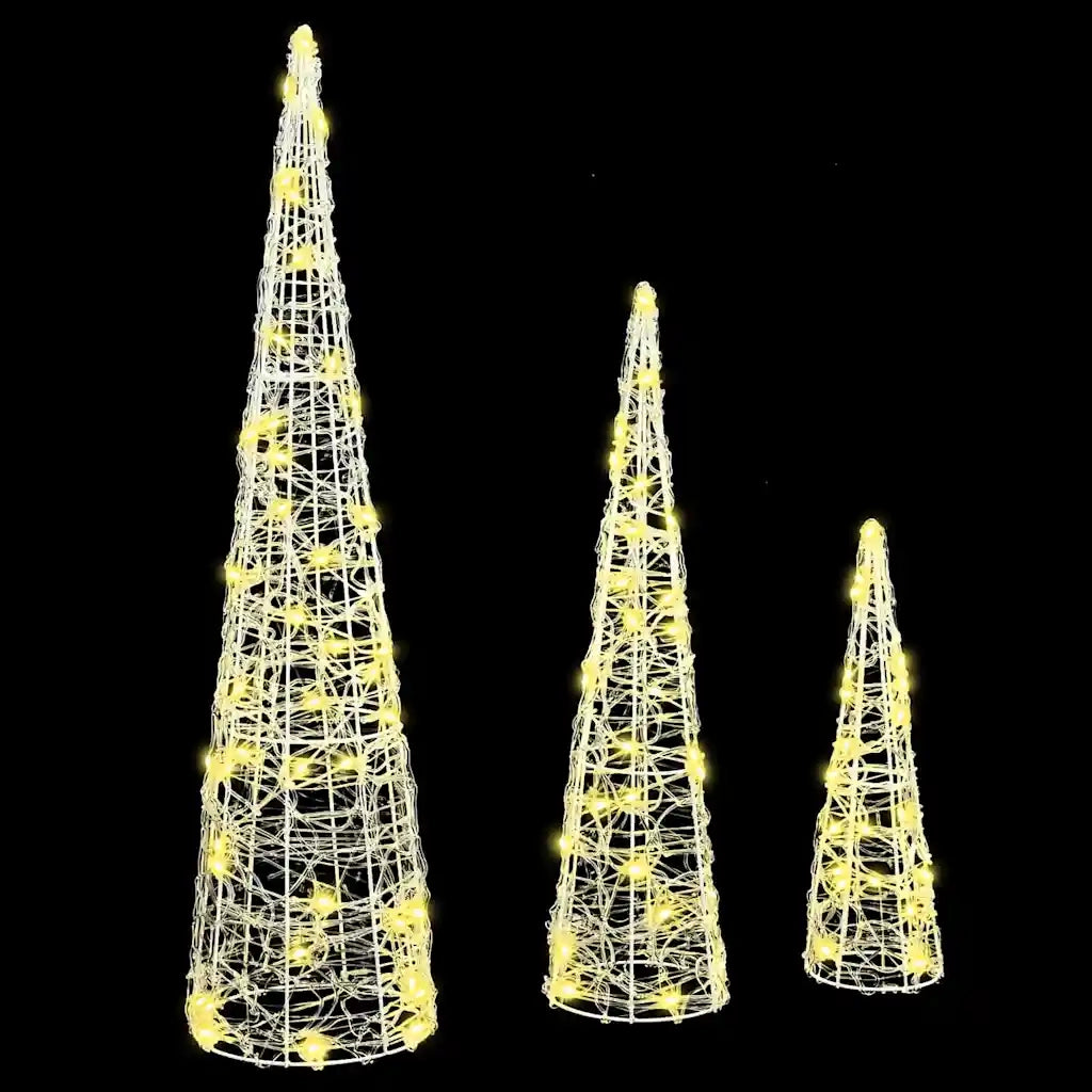 Albero di Natale 3 pcs Bianco caldo 20 x 20 x 80 cm Acrilico 42019015
