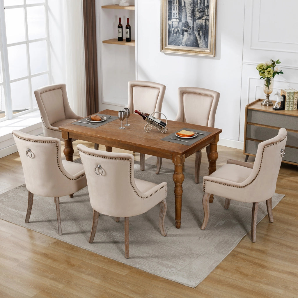 Sedia da pranzo lussuosa - Zephmum - 6 pezzi - Rivestimento in velluto beige