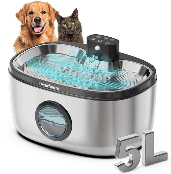 Fontana per cani da 5L, con sensor LED e filtri a 4 livelli, fontana per cani con batteria ricaricabile 4000 mAh