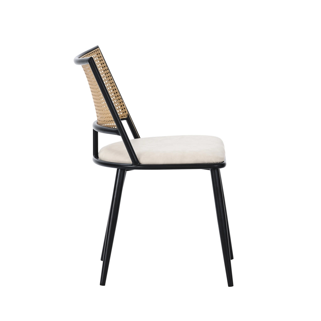 Set di 4 sedie in rattan con seduta in PU; nero