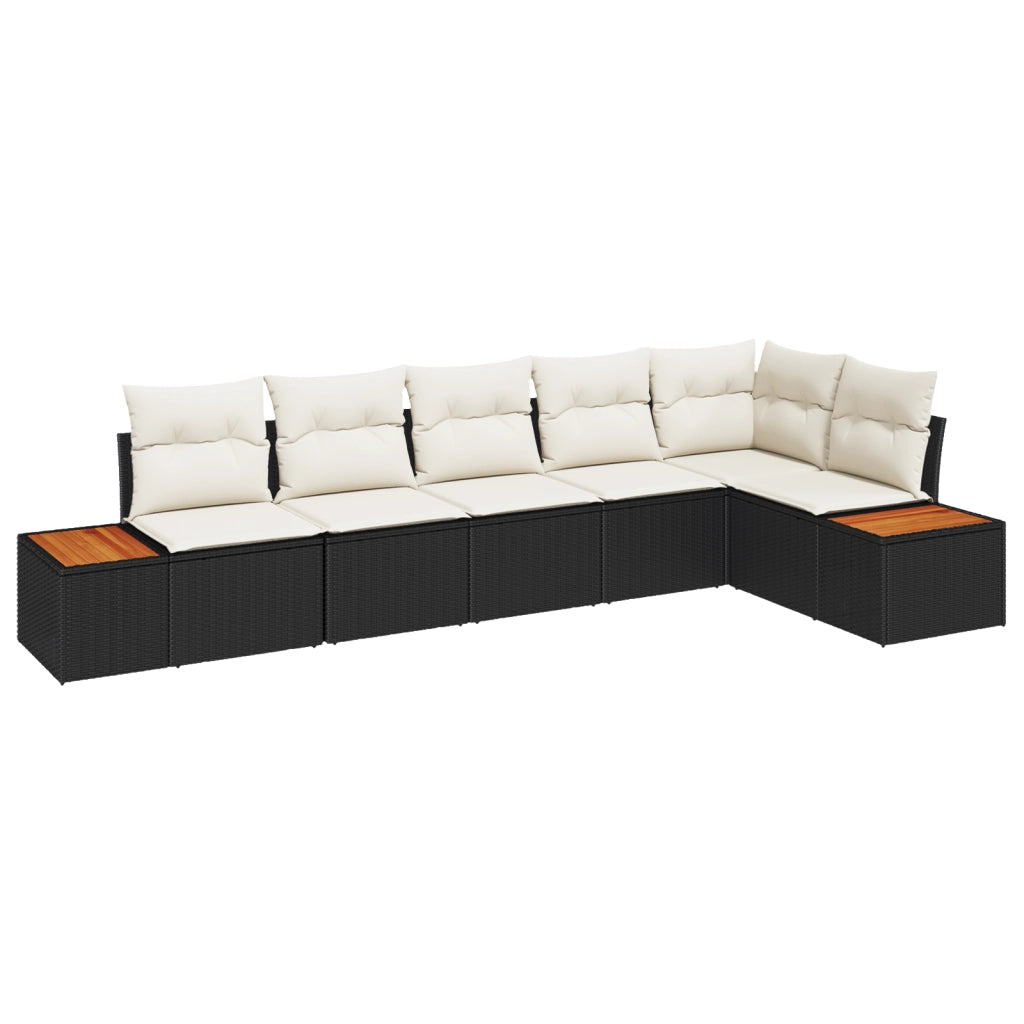 Set Divano da Giardino a 6 Pezzi con Cuscini in Rattan Sintetico Nero