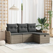 Set Divano da Giardino con cuscino 4 pcs Grigio Poly Rattan