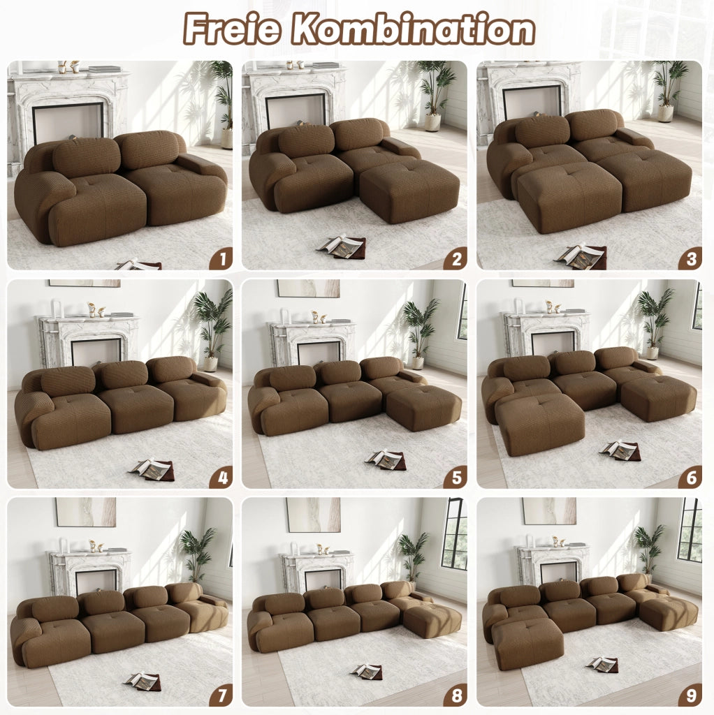 Divano angolare modulare in velluto a coste marrone 208x178x70 cm; senza telaio