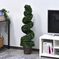 Piante Finte da Interno di Bosso a Spirale 120cm, Pianta Artificiale da Interno ed Esterni con Vaso Incluso, Pianta Finta per Decorazione Casa, Ufficio, Soggiorno, Giardino, Verde
