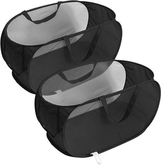 Set di 2 cestini per bucato pieghevoli con taselli laterali 75L