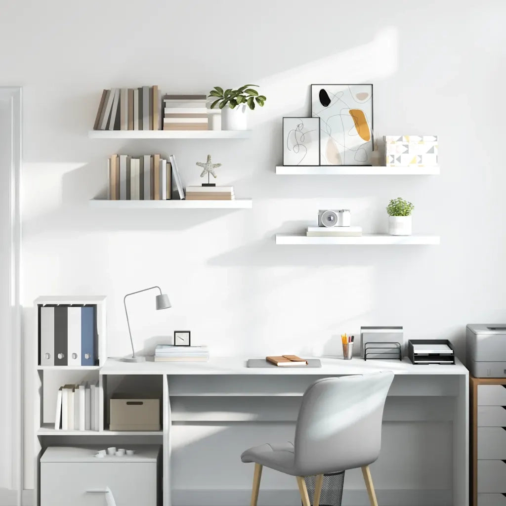 Scaffali a Parete 4 pz Bianco Lucido 80x23,5x3,8 cm in MDF 323753