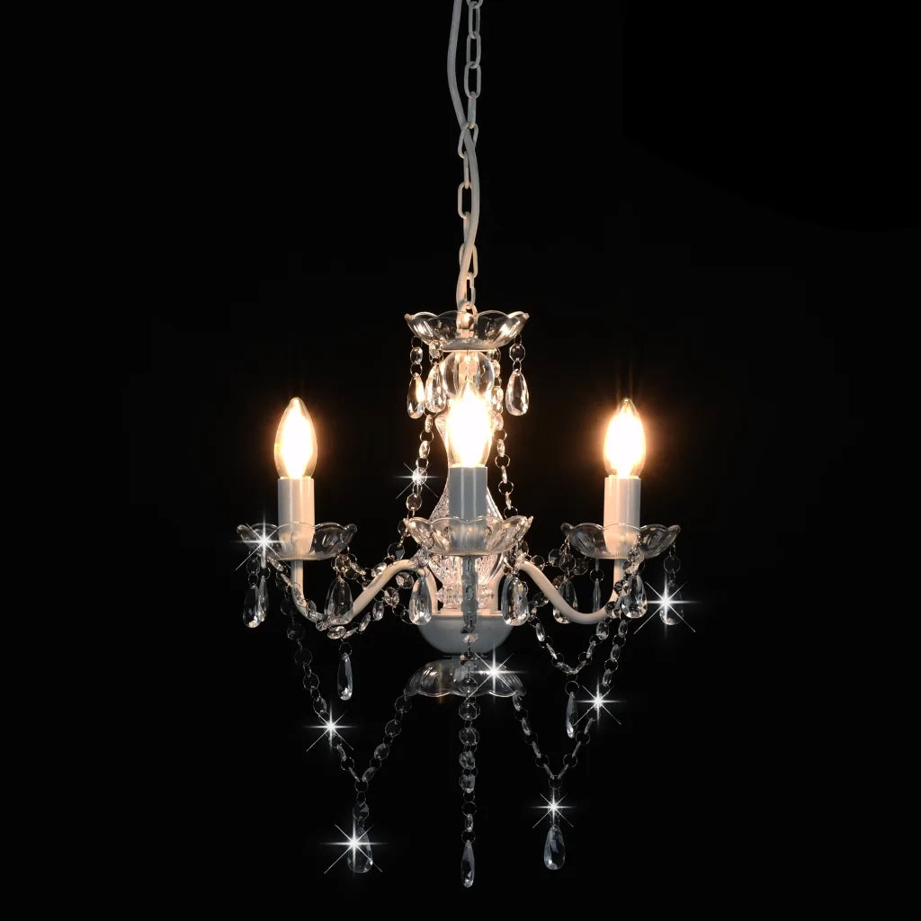 Lampadario con Perline Bianco Tondo 3 E14 281596