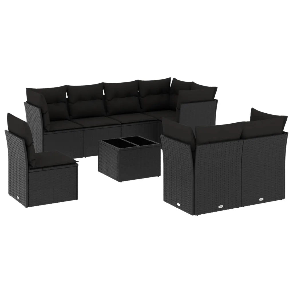 Set Divani da Giardino 9 pz con Cuscini Nero in Polyrattan 3217935