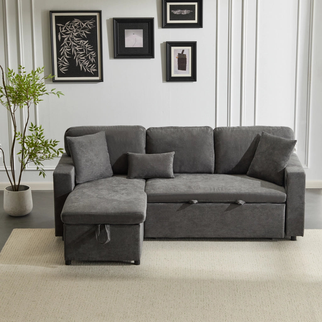 Divano Letto Angolare con Contenitore e Ripiano ¨C MINIMAL ¨C Grigio Scuro
