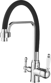 Kraan 3 vie in cucina con spirale, 360° girevole con doccia estensibile, miscelatore 3 in 1 per filtro acqua (cod. 02, tipo a tazza)