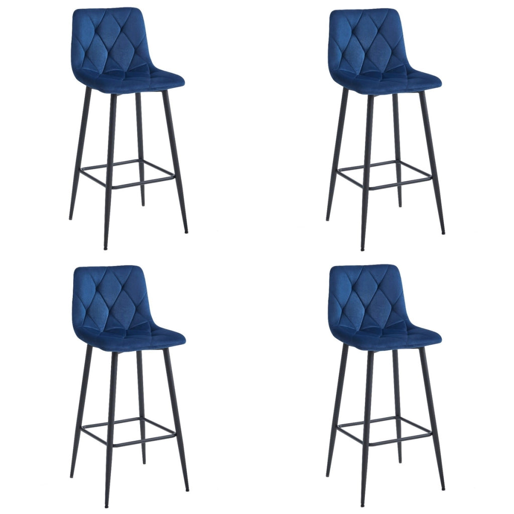 Set di 4 Sgabelli Bar Nado in Velluto Blu con Gambe Nere