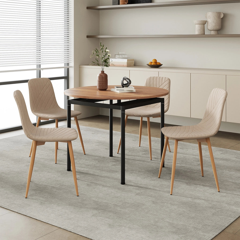 Set da Pranzo Hemnes Tavolo Rotondo Ø100 cm e 4 Sedie Tessuto Marrone Chiaro [en.casa]