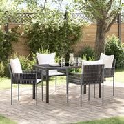 Set da Pranzo da Giardino di 5 Pezzi Marrone con Cuscini in Rattan Poliestere