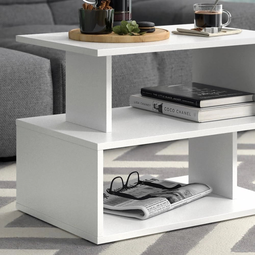Tavolino da salotto Shelby, Bianco, 59 x 39 cm, per la conservazione di riviste e telecomandi