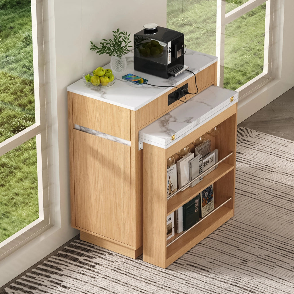 Tavolo da pranzo con 4 cassetti; vani e LED per cucina e soggiorno in MDF naturale