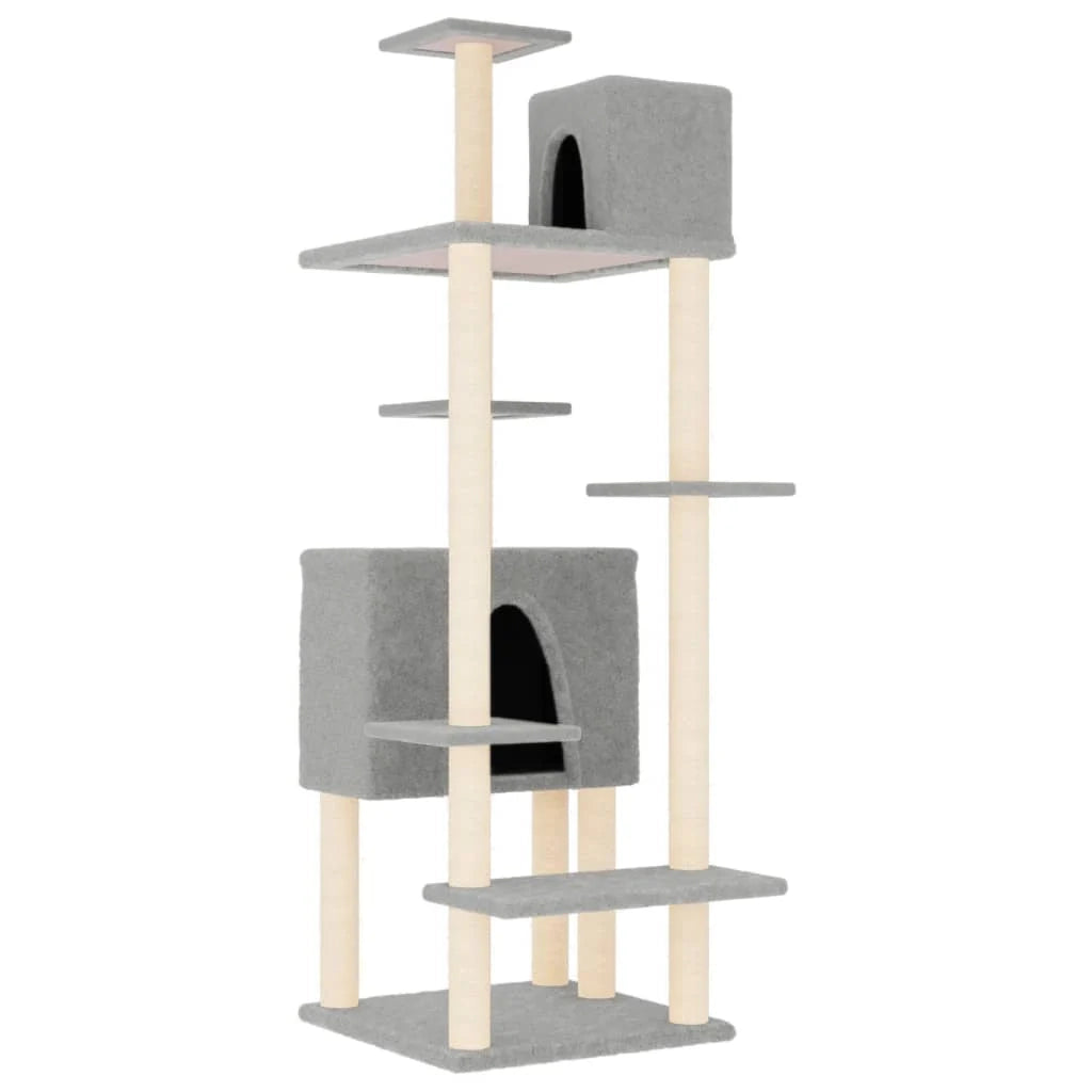 Tiragraffi per gatti torre per arrampicata giocattolo piattaforma per arrampicata con tiragraffi in sisal leggero 154 cm grigio 02_0022579
