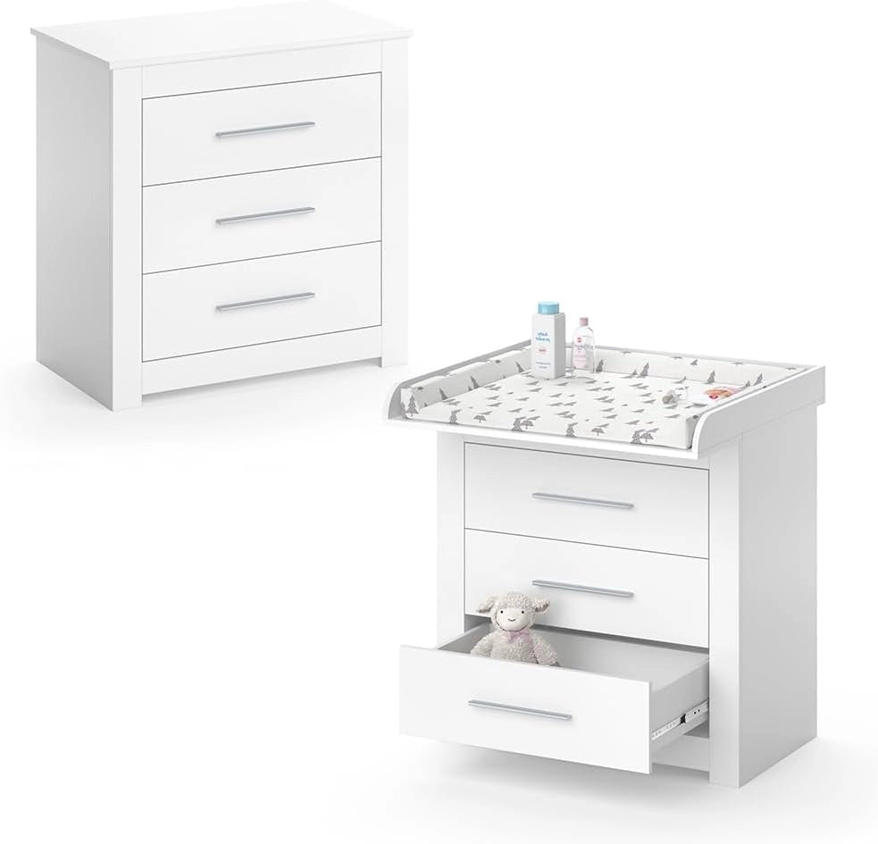 Fasciatoio Miro, Bianco, 86.6 x 86.5 cm, convertibile in cassettiera grazie al fasciatoio rimovibile