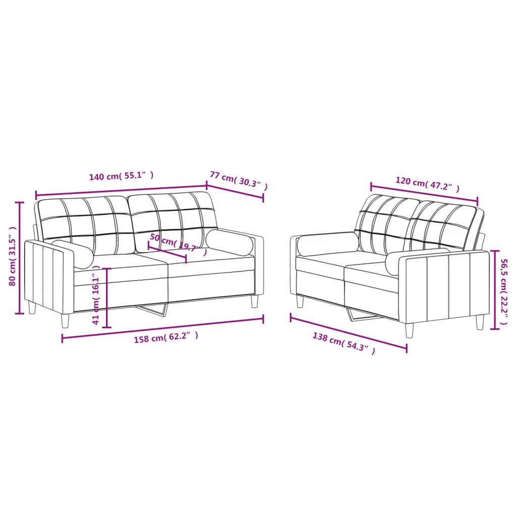 Set di Divani 2 pz con Cuscini Grigio Scuro in Tessuto