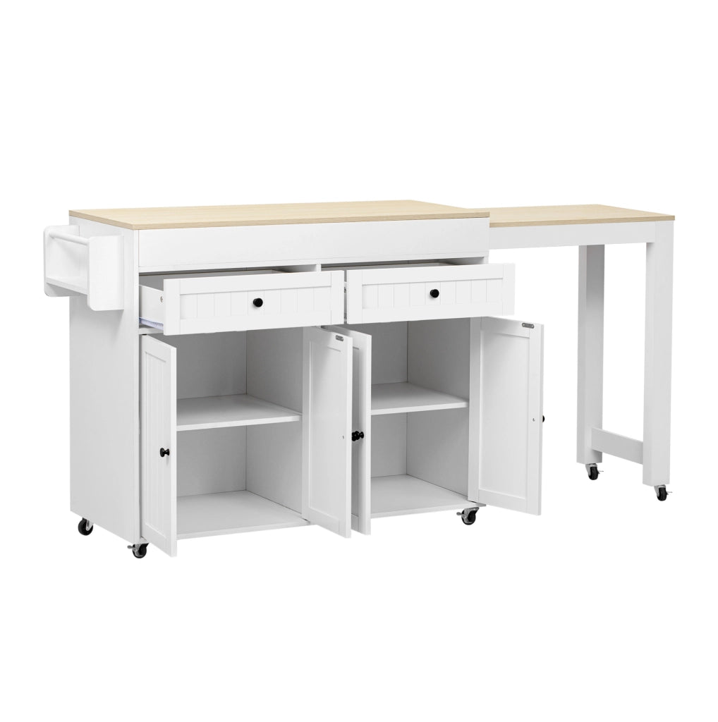 Isola cucina 180.5x45x92.2 cm estraibile con ruote in MDF bianco naturale