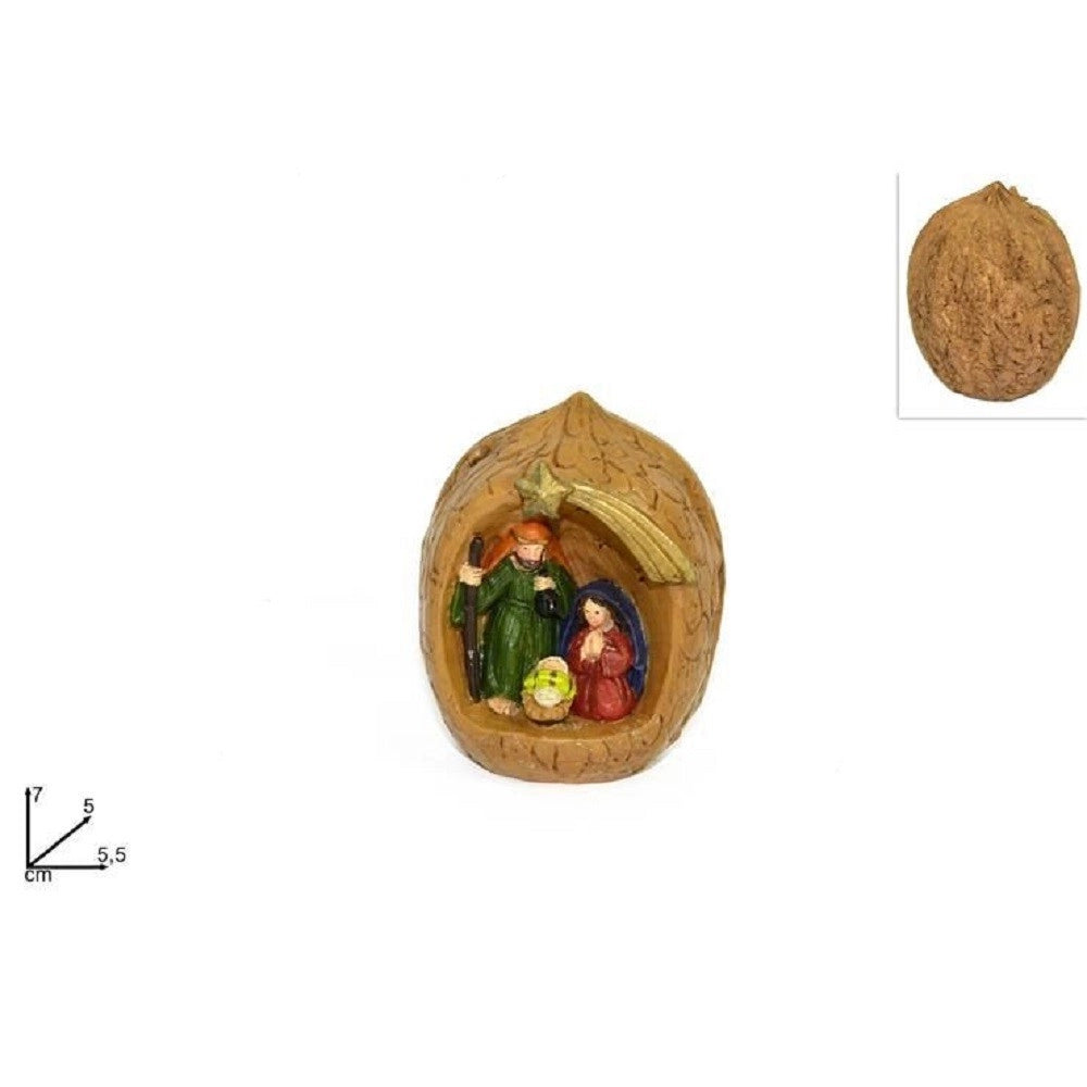 Trade Shop - Natività Presepe In Resina Capanna Noce 7cm Decoro Natale Natalizio 5.5x7x5cm -