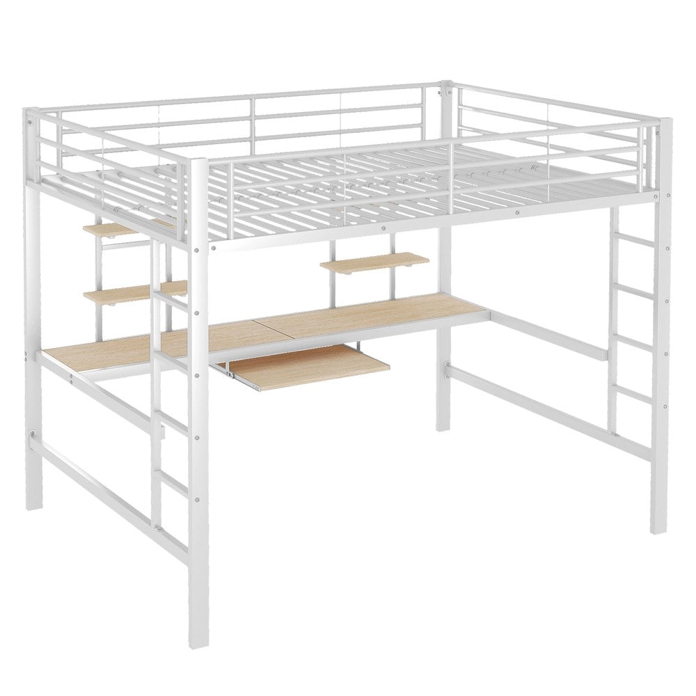 Letto a Soppalco con Scrivania e Librerie ¨C MINIMAL ¨C Metallo Bianco 140x200