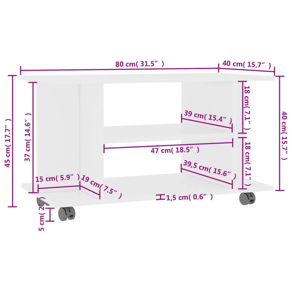Mobile TV multimediale scaffale TV credenza mobile TV sala da pranzo soggiorno camera da letto con rotelle 80 x 40 x 45 cm legno ingegnerizzato bianco 02_0026932