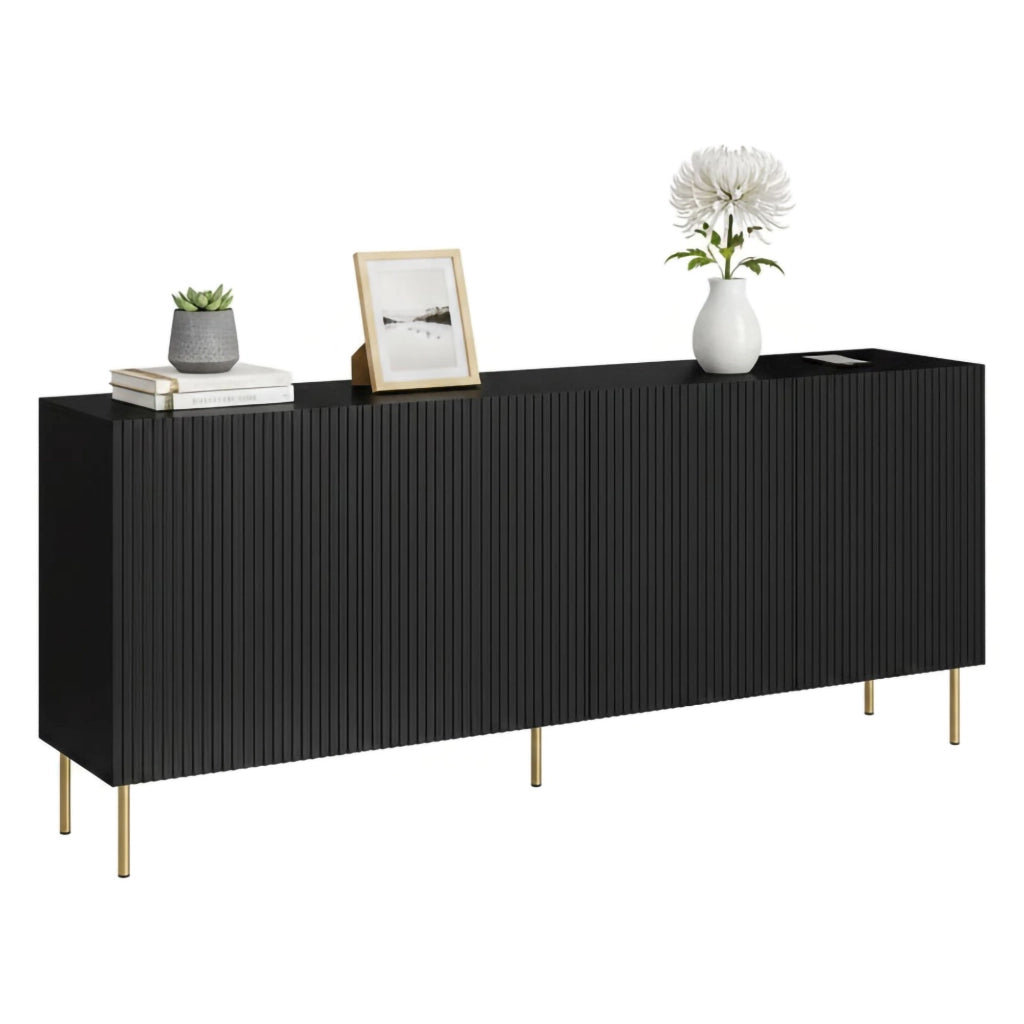 Credenza Londa, Madia da salotto con quattro ante battenti, Rialzato da terra, 200x42 h82 cm, Nero