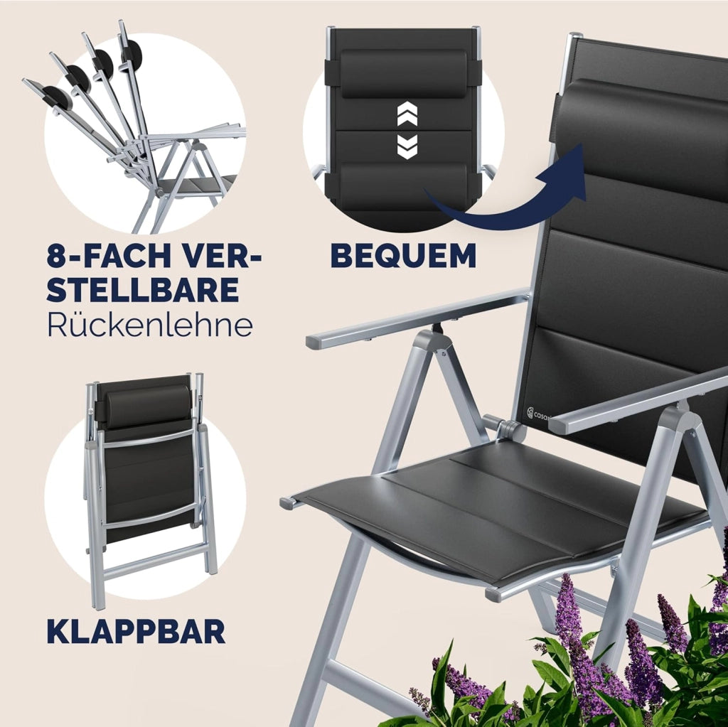 Set 2 Sedie da Giardino Schienale Regolabile 8 Livelli Supporto Lombare Alluminio Carico Max.120 kg Campeggio