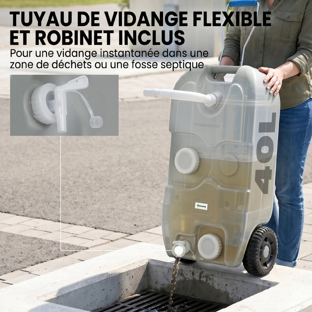 Bidone d'acqua portatile 40 L con ruote e maniglie ¨C zephmum ¨C 37x23x80 cm grigio
