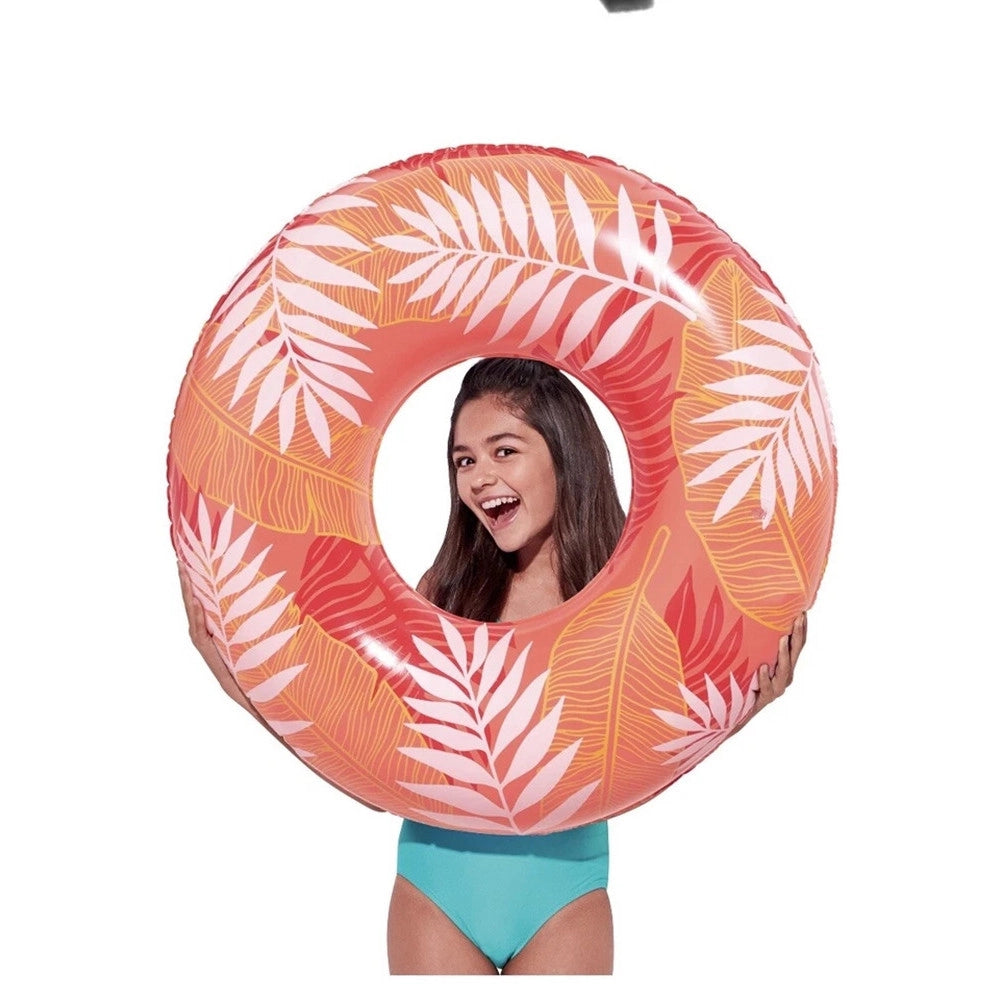 Trade Shop - Salvagente Gonfiabile Anello Galleggiante Piscina Tropicale Rosso Corallo 91cm 017549 -