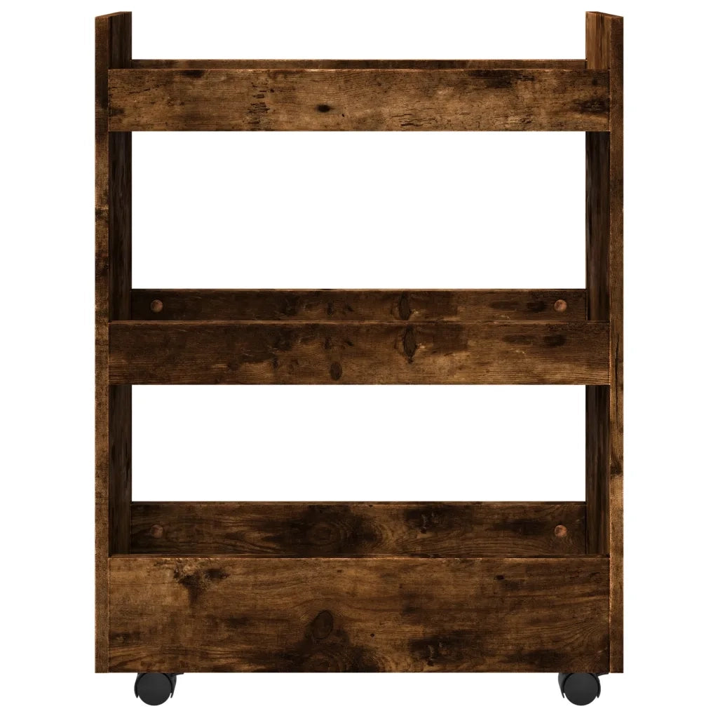Carrello Stretto a 3 Livelli Rovere Fumo in Truciolato 855254