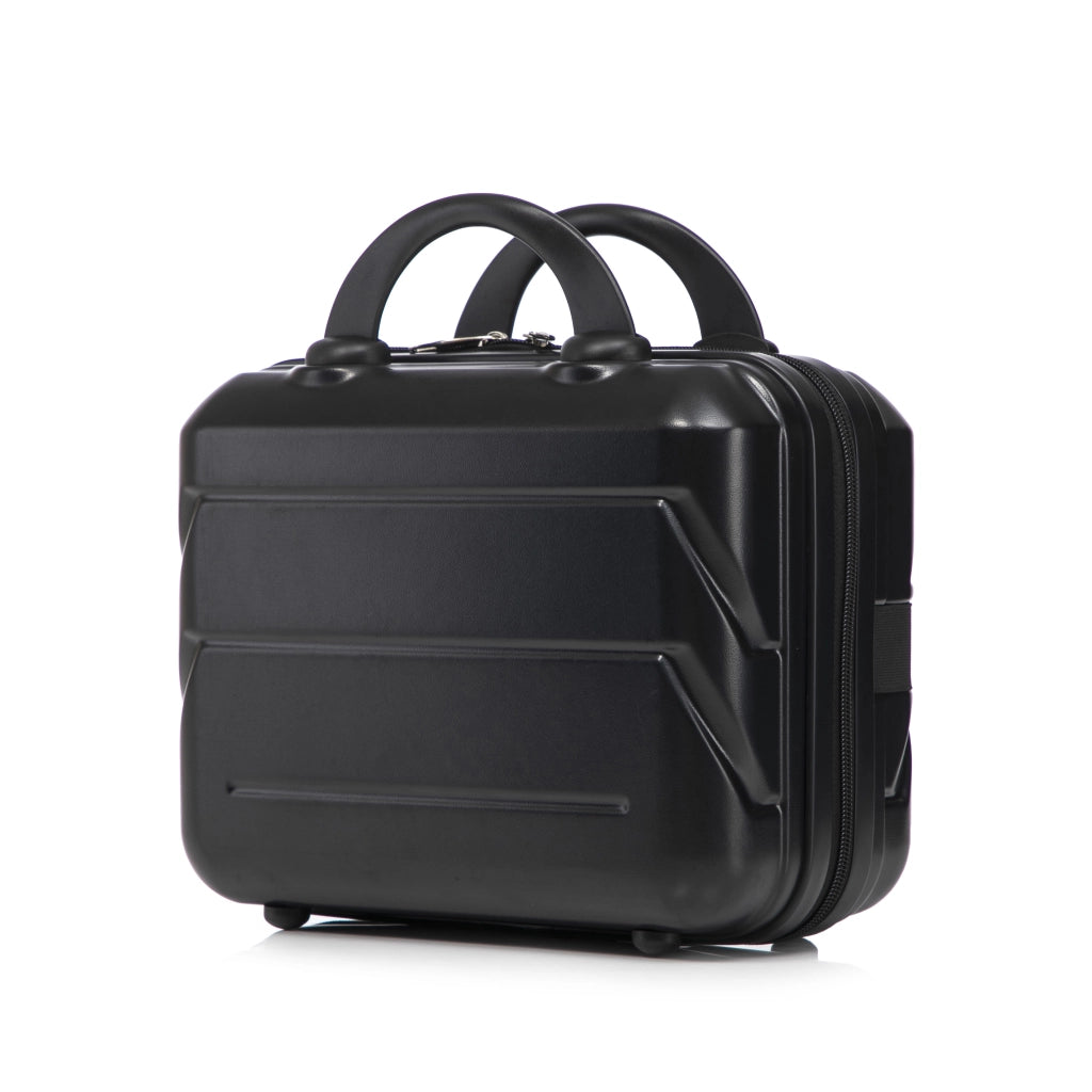 Set di 4 Valigie Rigide in ABS Nero con Beauty Case da 14" e Ganci Laterali