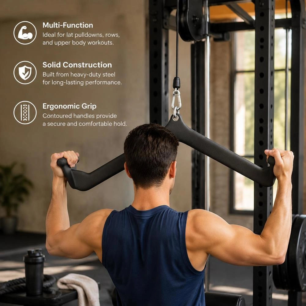 Lat Pulldown Attachment, Rowing V-bar Attachment For Cable Machine, Triceps Pull-up Bar, Rubber-coated Grip For Back Strength Training, Biceps Curl Triceps Lat Pulldown Bar, 550 Kg Load Capacity, Black
