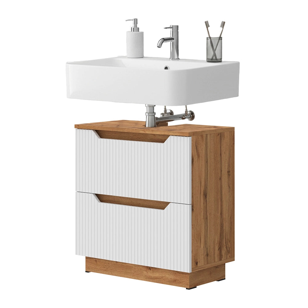 Vicco Mobile sottolavabo per bagno Rovere/bianco a strisce 59.8 x 62.5 cm con 2 cassetti