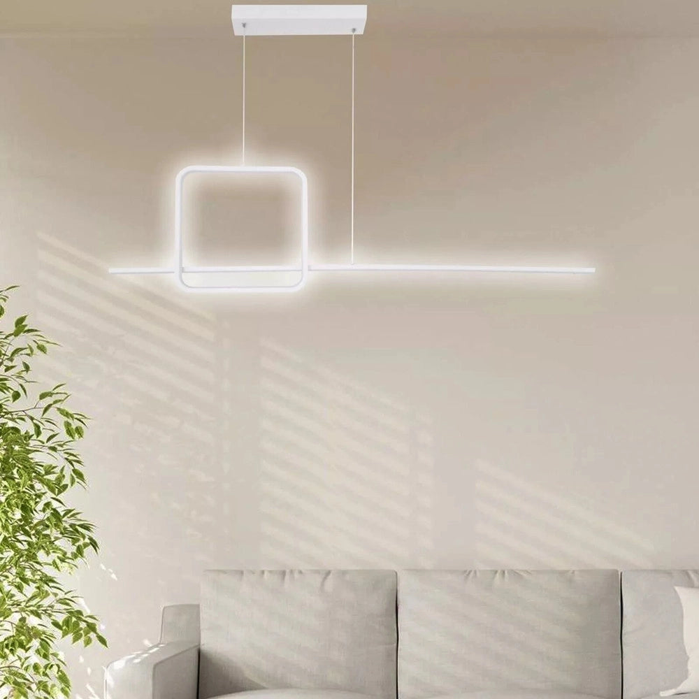 Trade Shop - Lampadario A Sospensione Led 48w Design Quadrato Linea Moderno Bianco Ip20 Lampada 01172 -