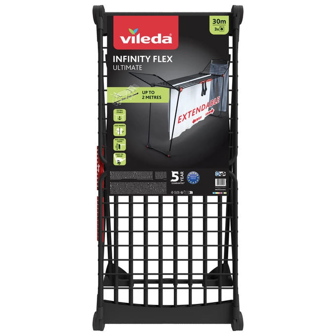 Vileda Infinity Flex Ultimate, Stendibiancheria Estensibile, Acciaio Nero Opaco, 30 m