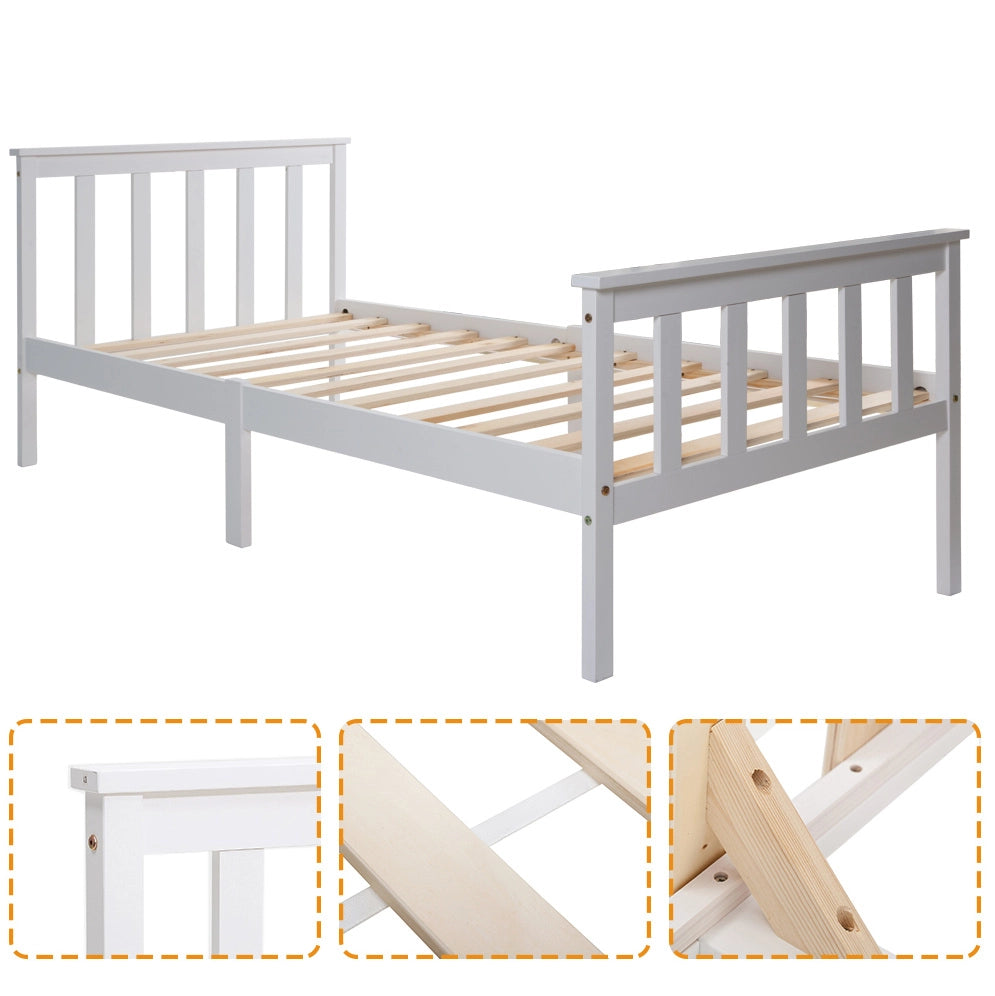 Letto singolo 90x200 cm con rete a doghe; in legno massello bianco