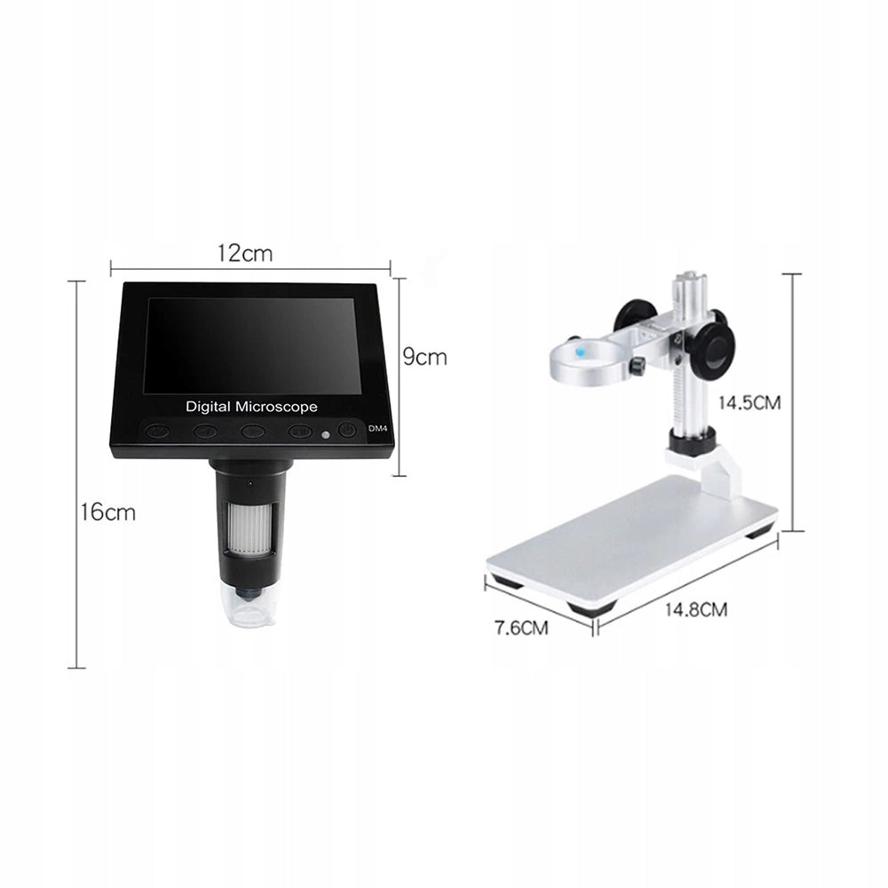 Microscopio Digitale DM4-Z04008 – Schermo LCD 4,3" | Ingrandimento 50X-1000X | Connessione PC, 8 LED Regolabili, MicroSD
