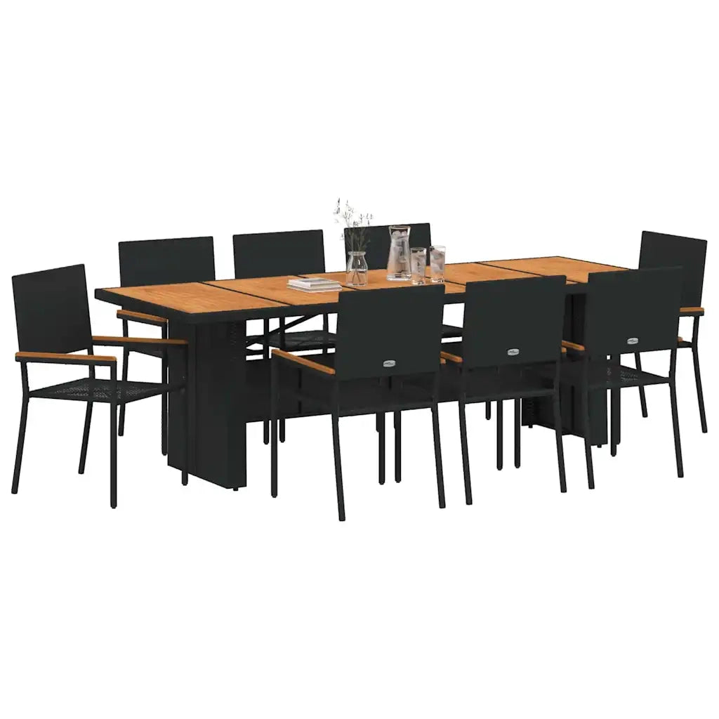 Set da Pranzo per Giardino 9 pcs Nero polyrattan 3365420