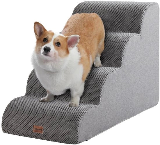 Trappola per Cani Piccoli, 4 Gradini con Superficie Antiscivolo, Trappola per Animali, Gradino per Cani con Supporto di Gomma per Sdraiata, Trappola per Cani con Copertura Rimovibile, Grigio